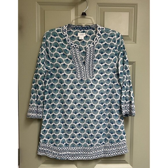SIGRID OLSEN Beach Cover Up Tunic Top Small Blue Embroidered 3/4 Sleeves Boho - Picture 1 of 10